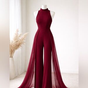 New York & Company Deep Red Jumpsuit
